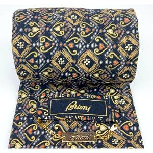 BRIONI Roma Black Gold Orange Gray Tie Mens Hearts Circles Art Necktie 60" -READ